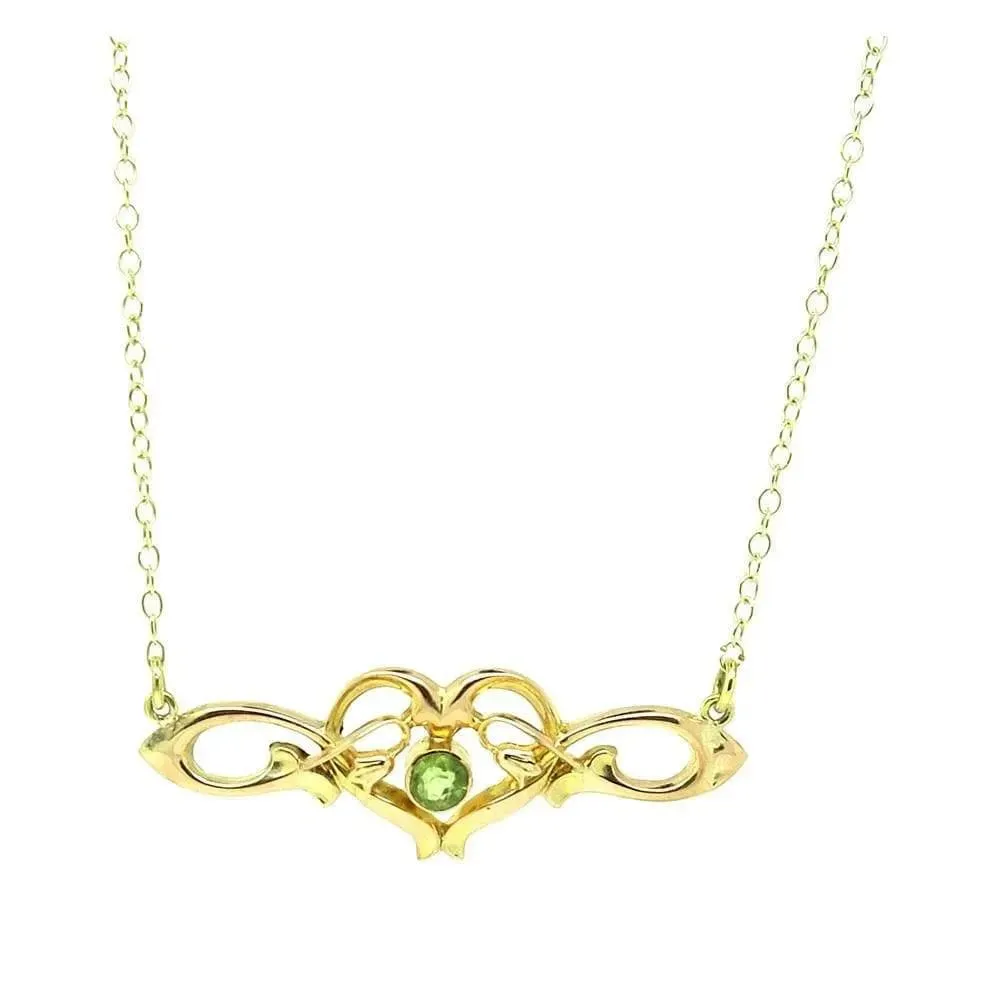 Antique Art Nouveau Peridot 9ct Gold Heart Necklace