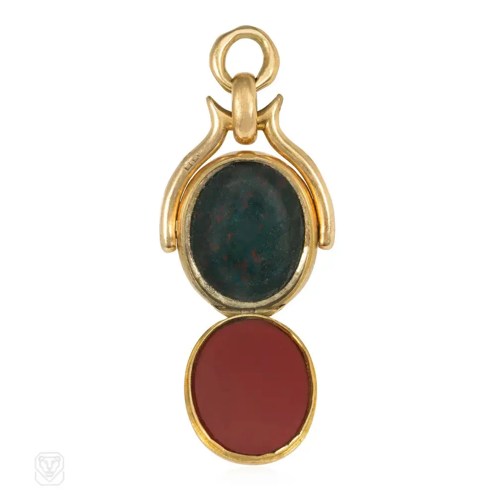 Antique gold, bloodstone, and jasper swivel locket