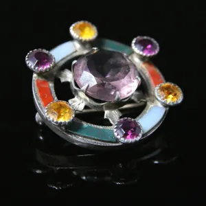 Antique Scottish Cairngorm Thistle Brooch - Sterling Silver
