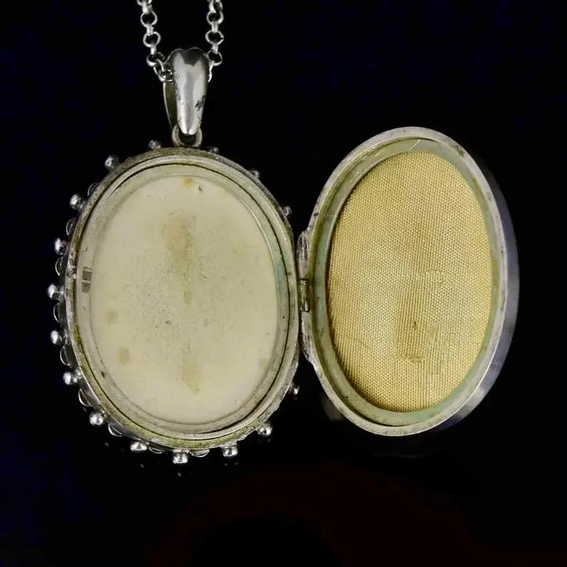 Antique Sterling Silver Victorian Floral Star Locket Necklace