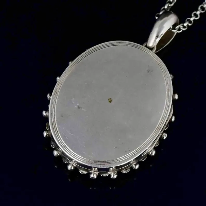 Antique Sterling Silver Victorian Floral Star Locket Necklace