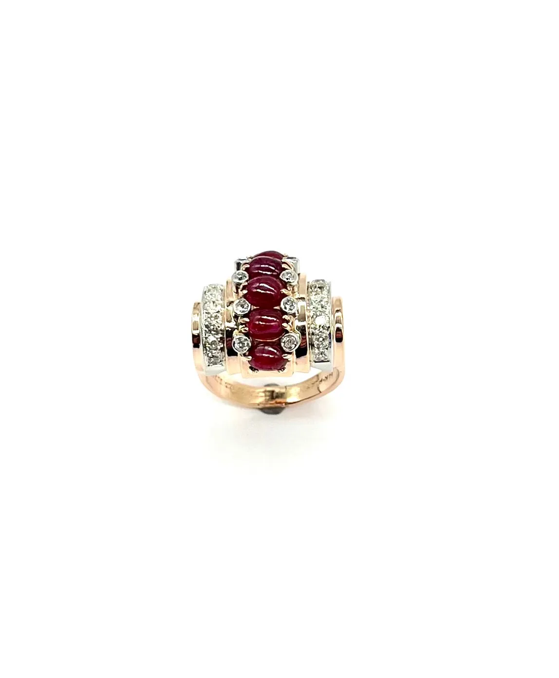 Art Deco Rose Gold Ruby and Diamond Ring
