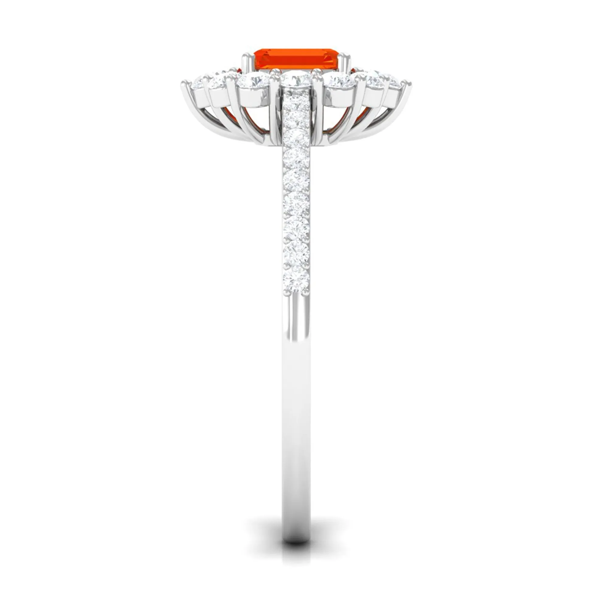 Asscher Cut Created Orange Sapphire and Diamond Frame Engagement Ring
