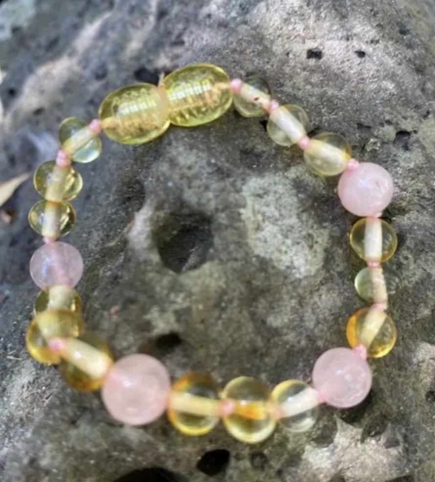 Baby Amber Bracelet - Rose Quartz and Amber