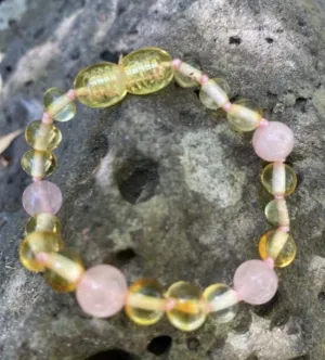 Baby Amber Bracelet - Rose Quartz and Amber