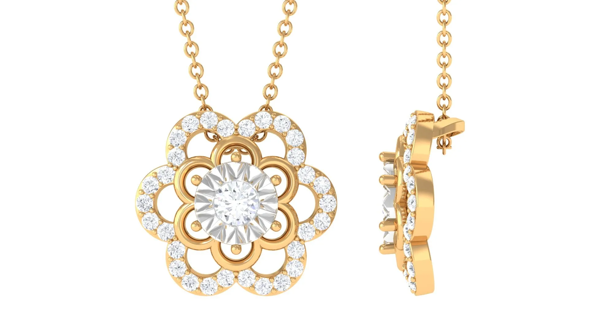 Certified Moissanite Floral Pendant Necklace
