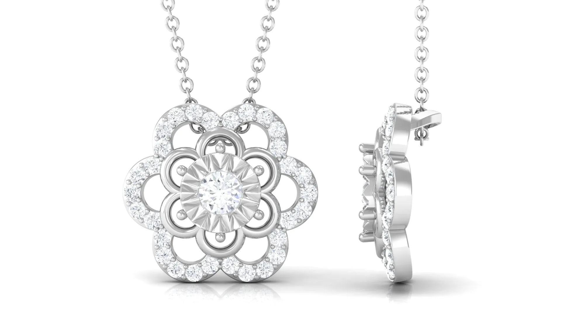 Certified Moissanite Floral Pendant Necklace