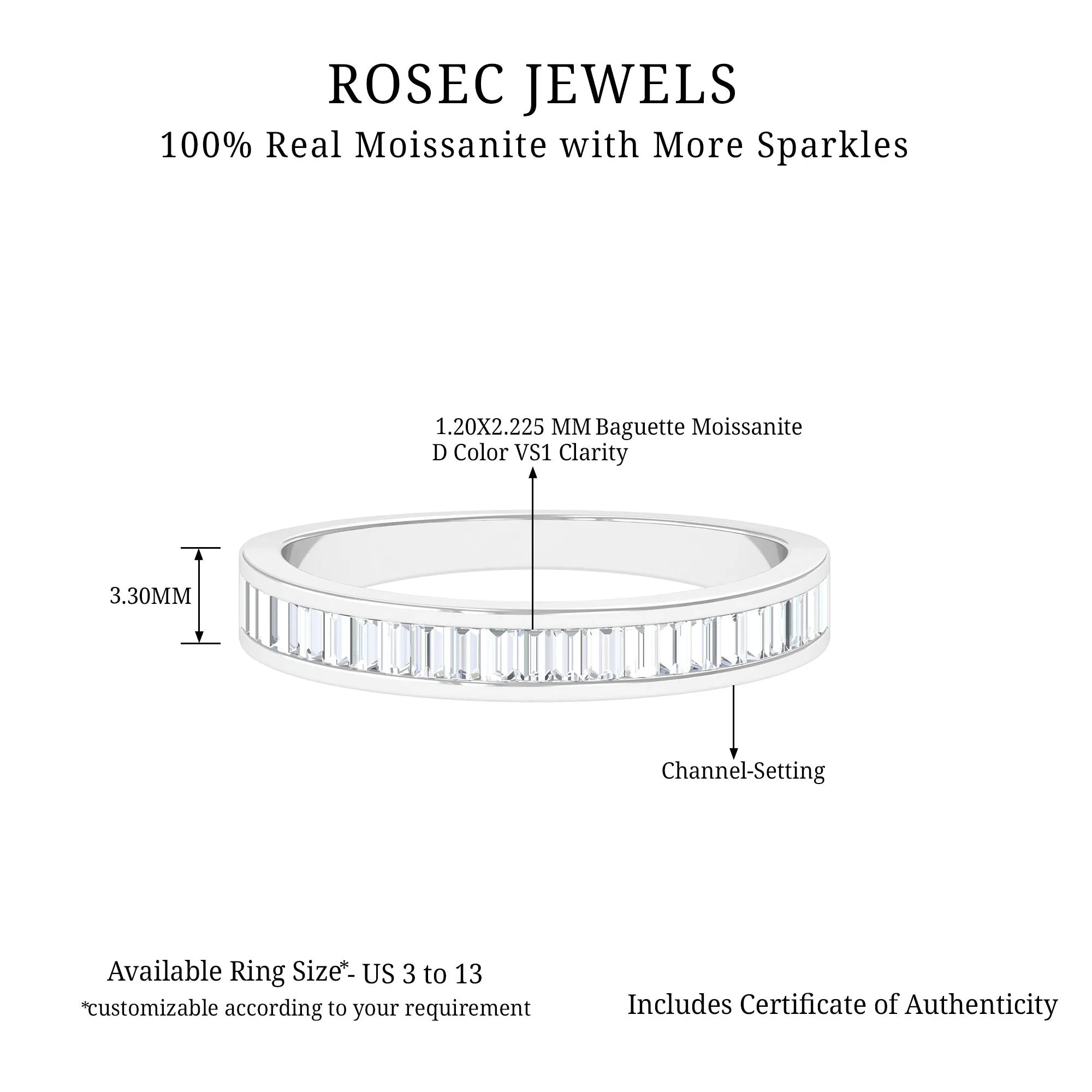 Channel Set Certified Moissanite Half Eternity Band Ring