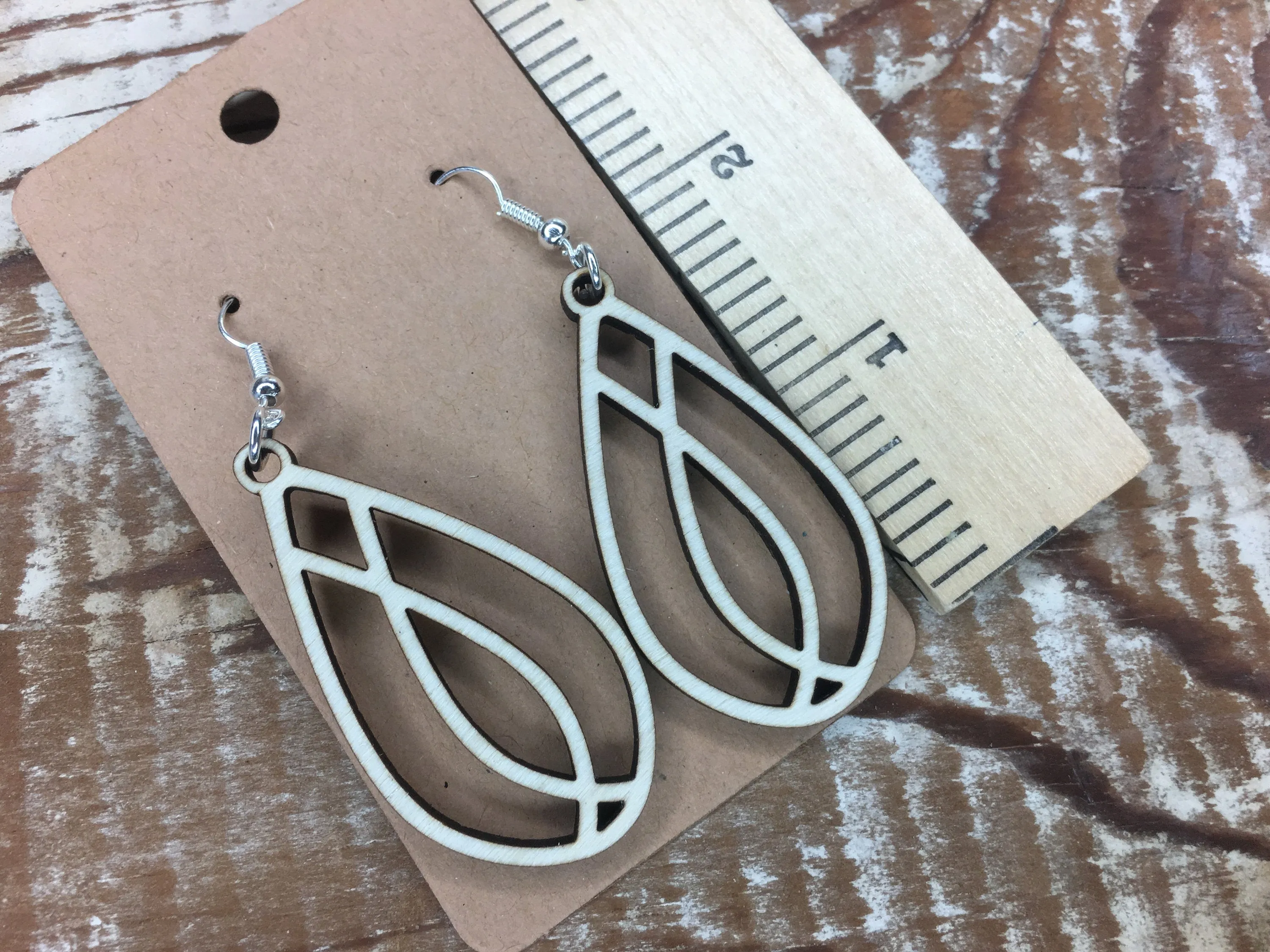 Cream Teardrop Wood Earrings, Lightweight Dangle Drop Earrings, Cathedral Window Earrings, Mother's Day Gift Idea