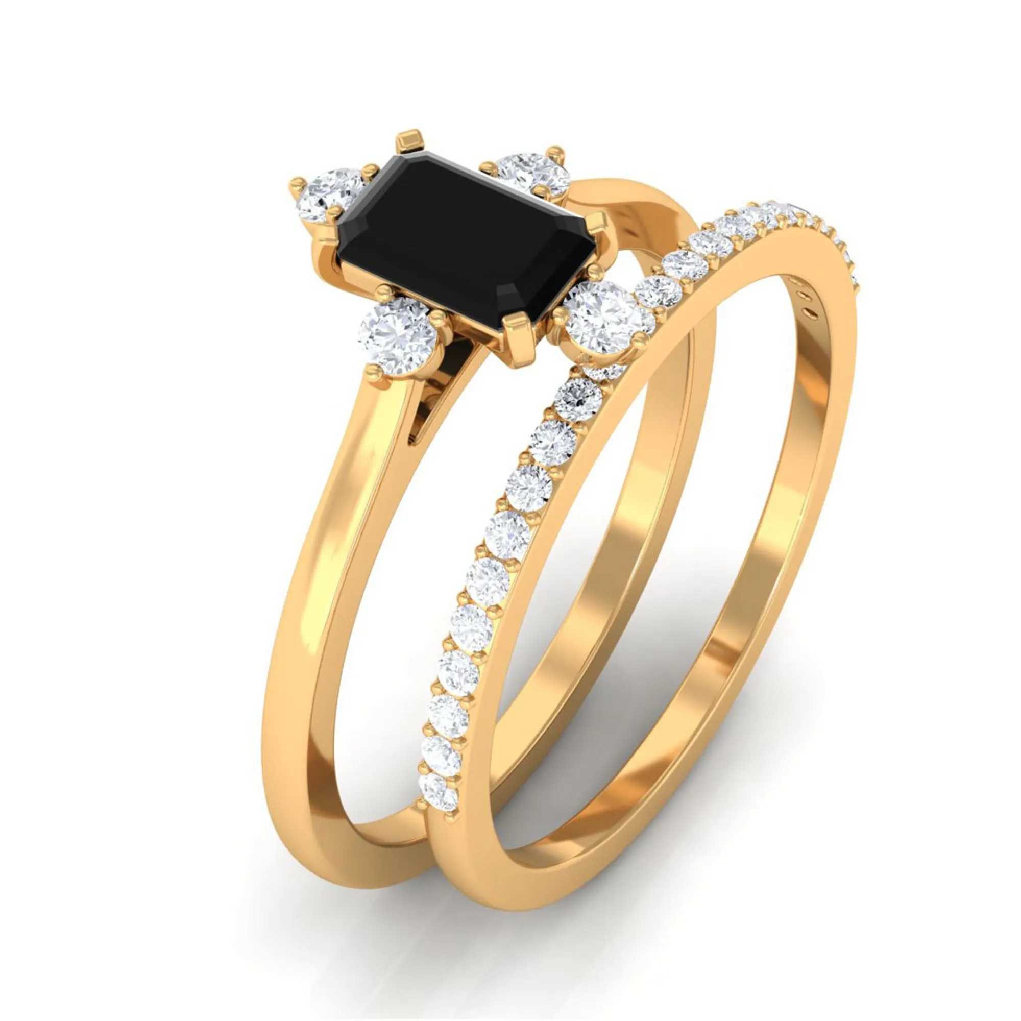 Created Black Diamond Solitaire Engagement Ring Set with Diamond