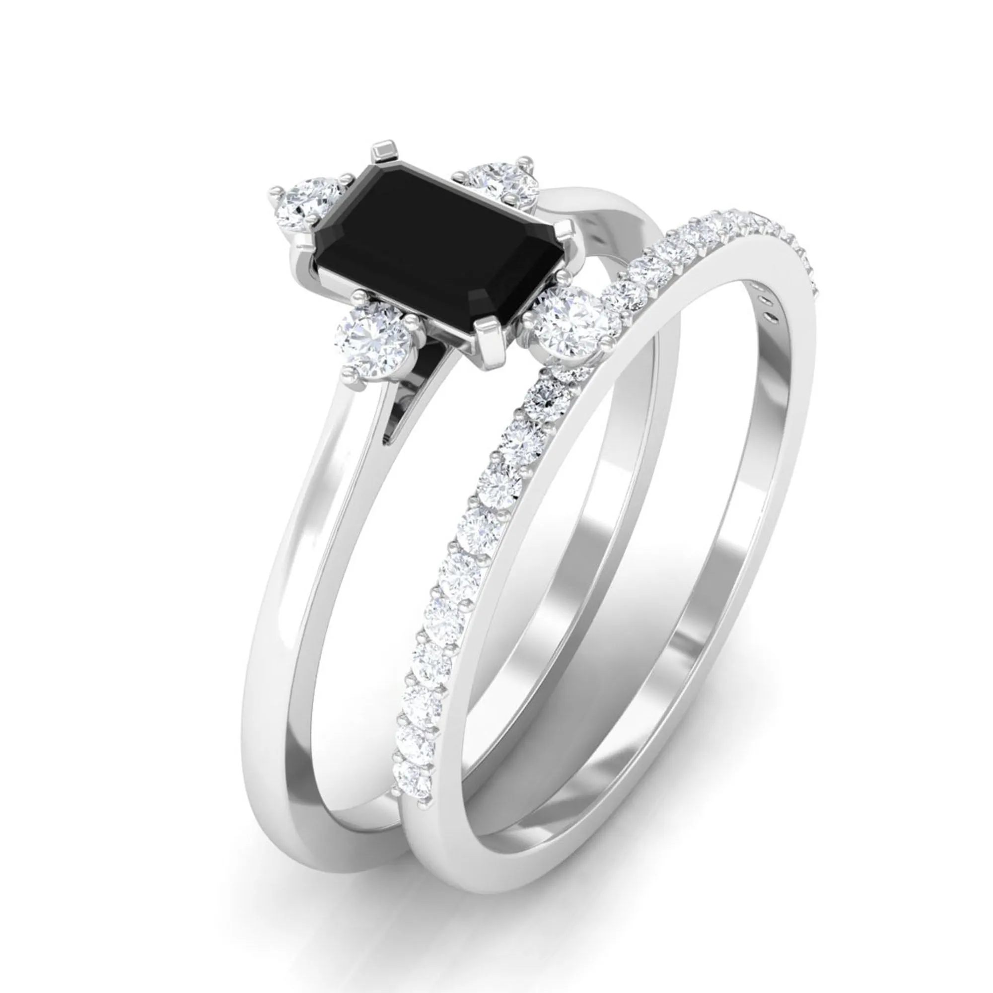 Created Black Diamond Solitaire Engagement Ring Set with Diamond