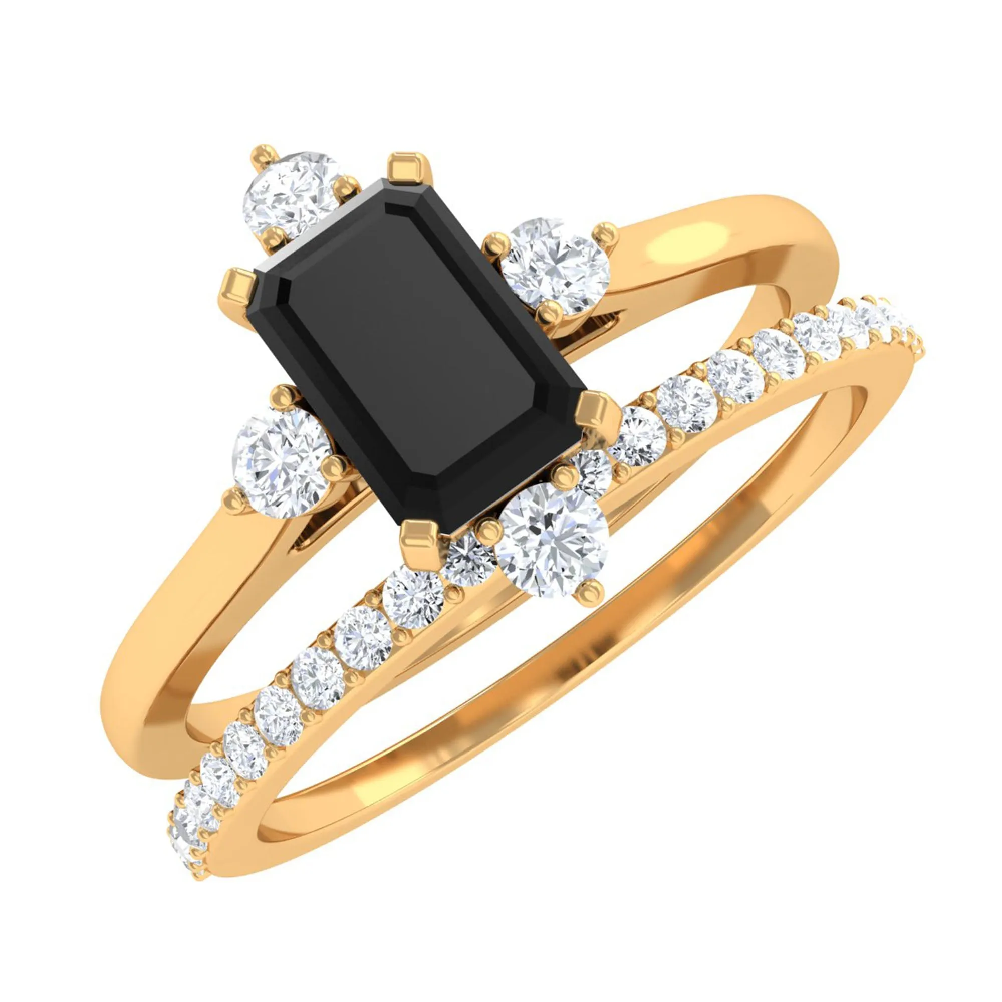 Created Black Diamond Solitaire Engagement Ring Set with Diamond