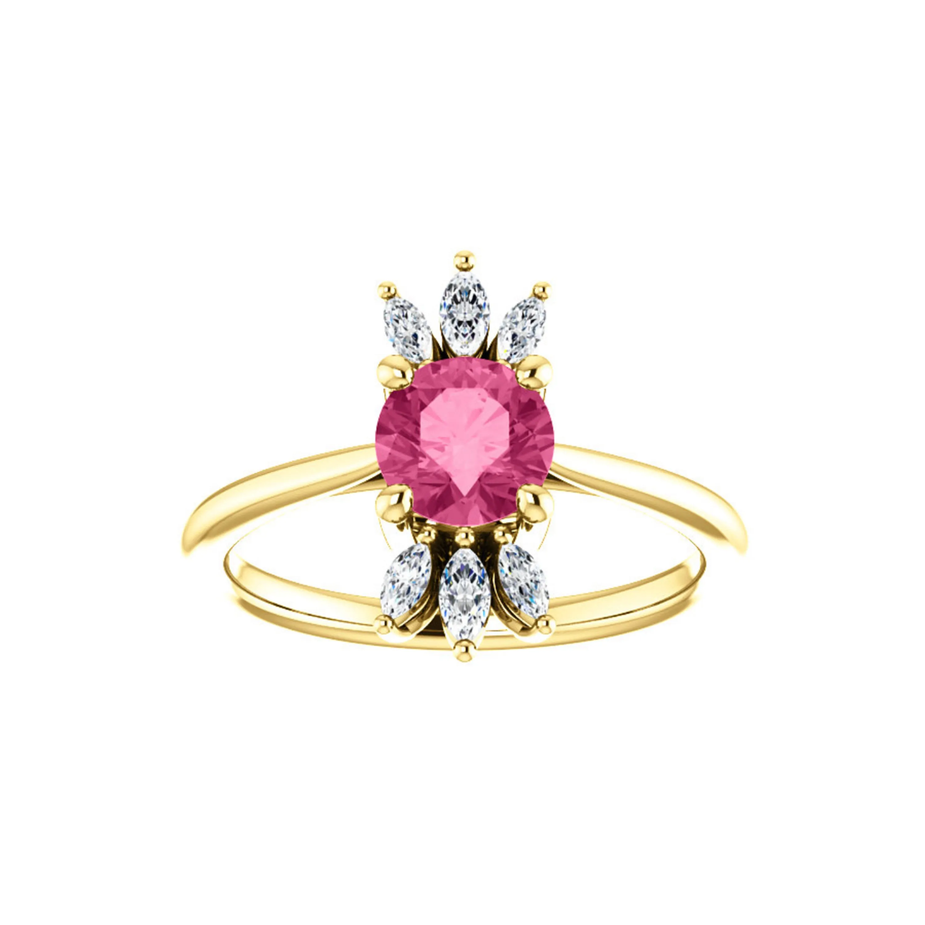 Custom 14k Gold Gemstone and Marquise Diamond Halo Ring