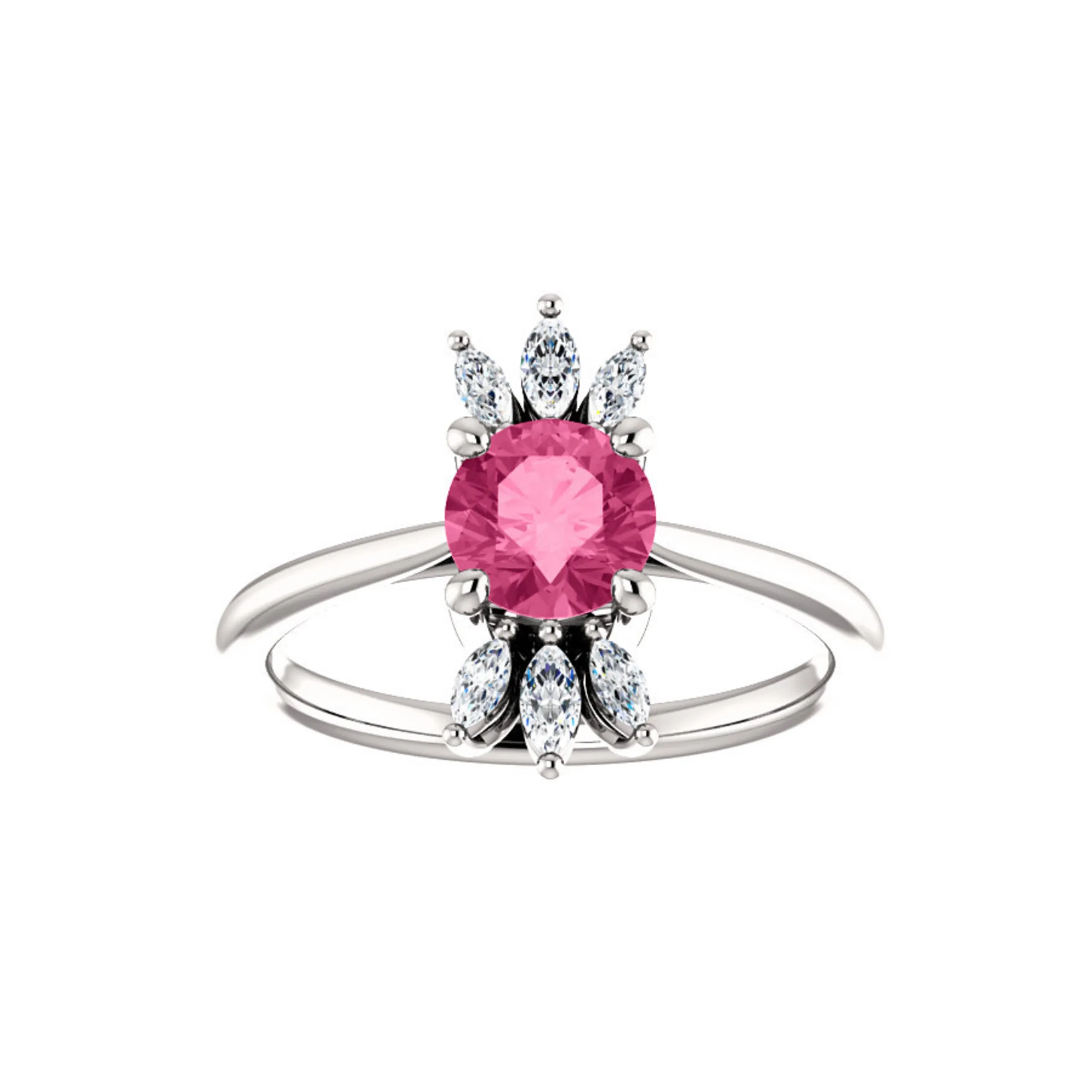 Custom 14k Gold Gemstone and Marquise Diamond Halo Ring