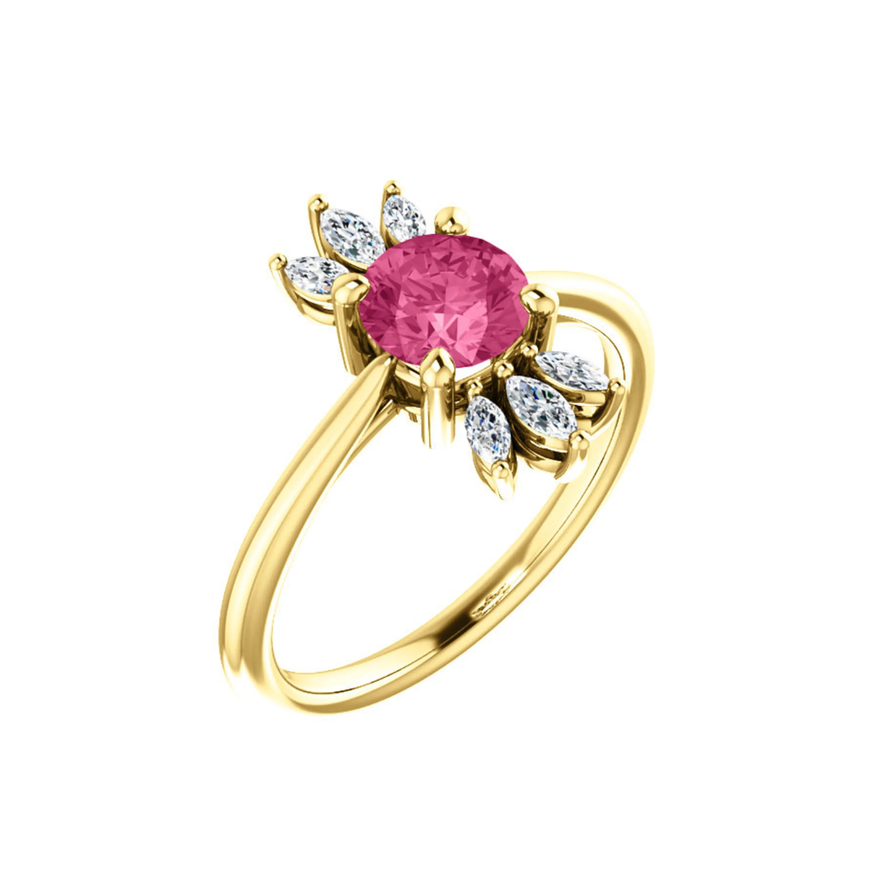 Custom 14k Gold Gemstone and Marquise Diamond Halo Ring