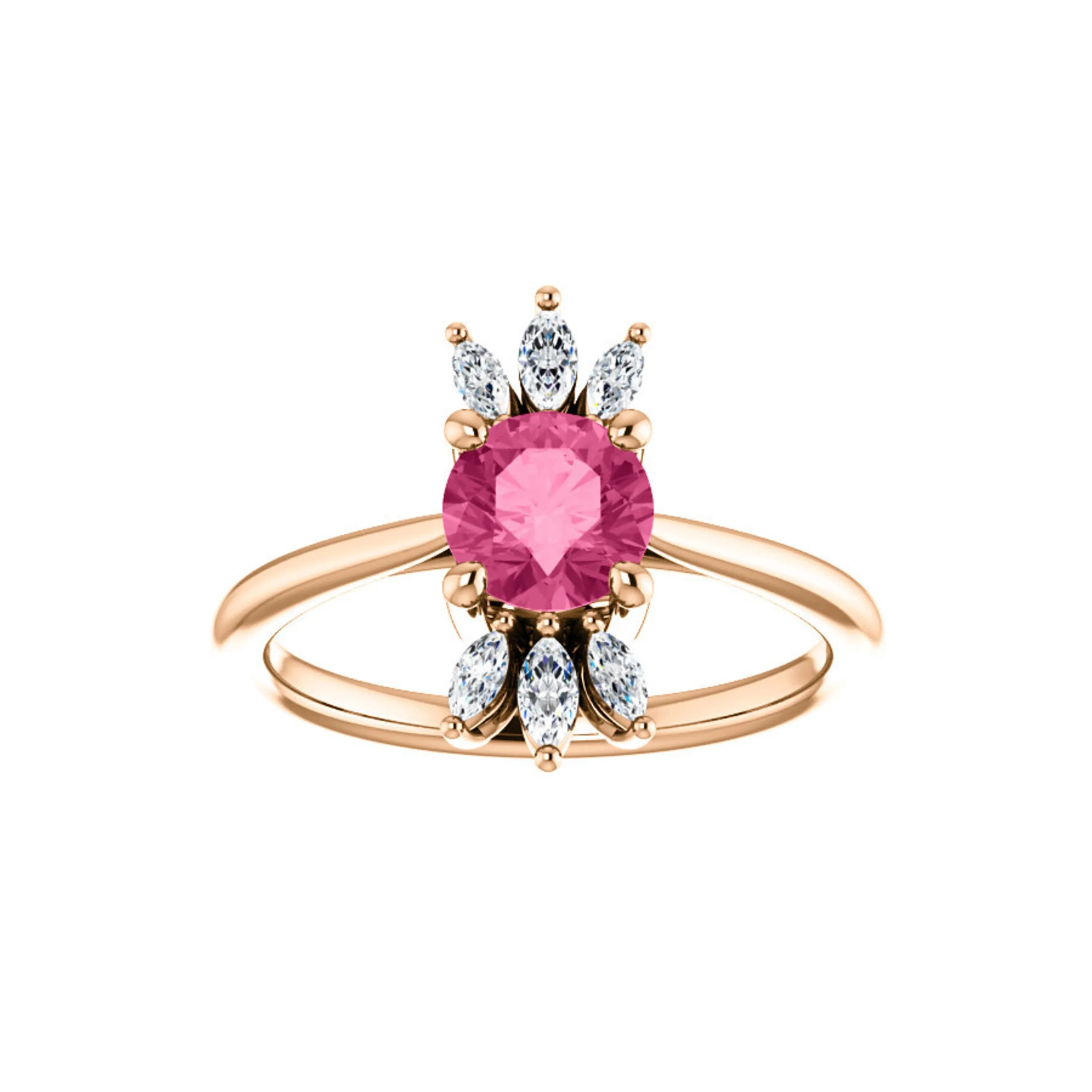 Custom 14k Gold Gemstone and Marquise Diamond Halo Ring