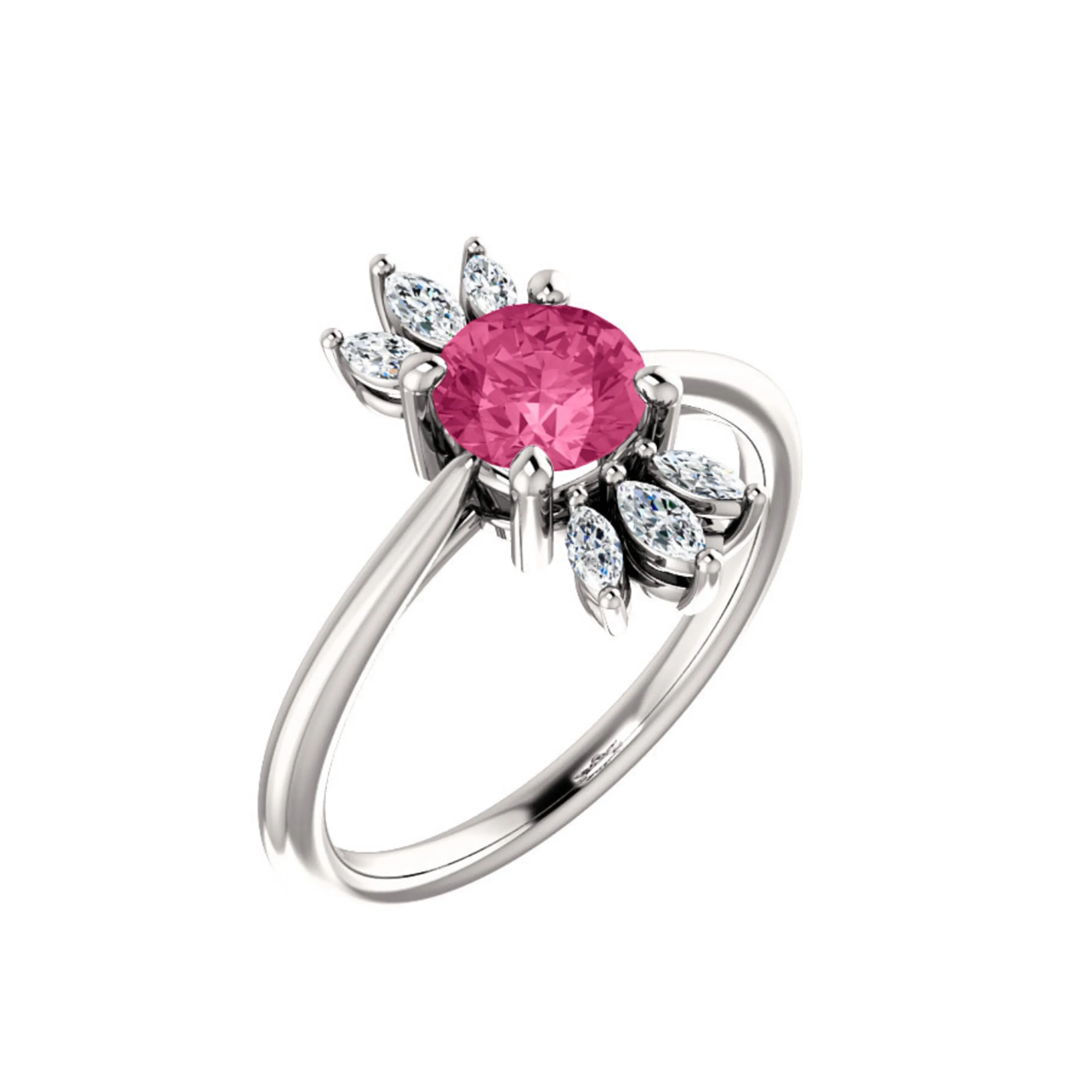 Custom 14k Gold Gemstone and Marquise Diamond Halo Ring