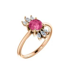 Custom 14k Gold Gemstone and Marquise Diamond Halo Ring