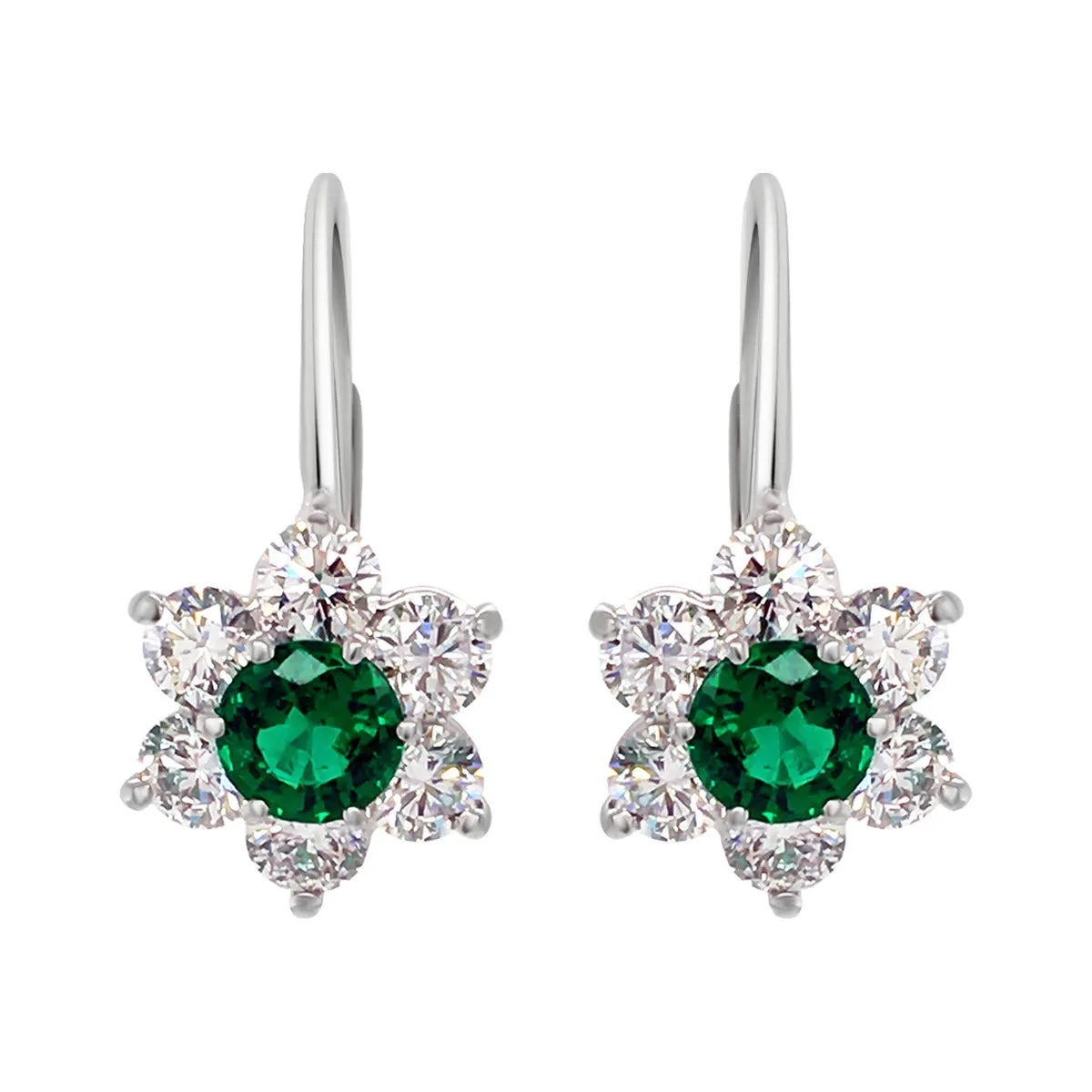 Emerald and Diamond Halo Drop Earrings