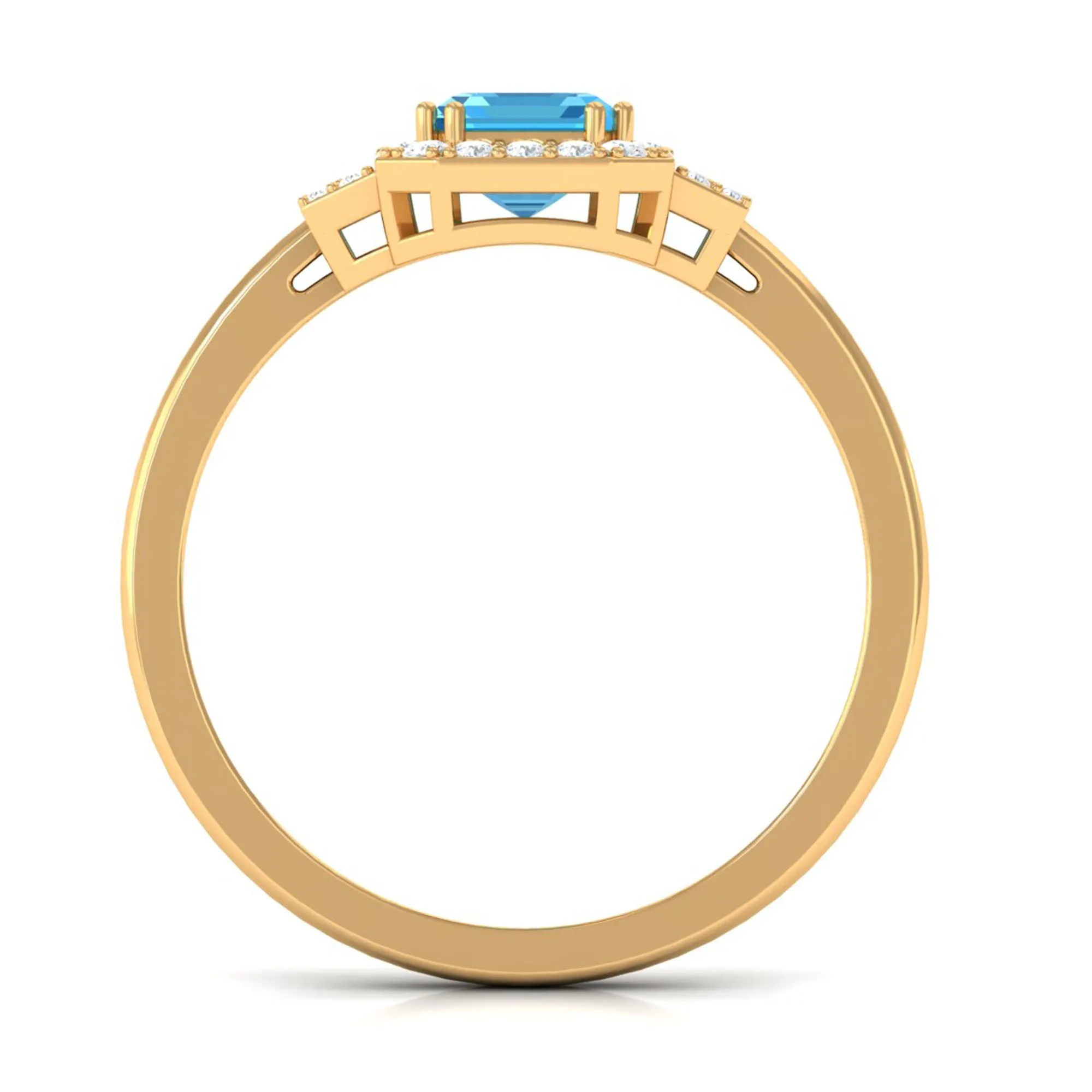 Emerald Cut Swiss Blue Topaz and Diamond Statement Engagement Ring