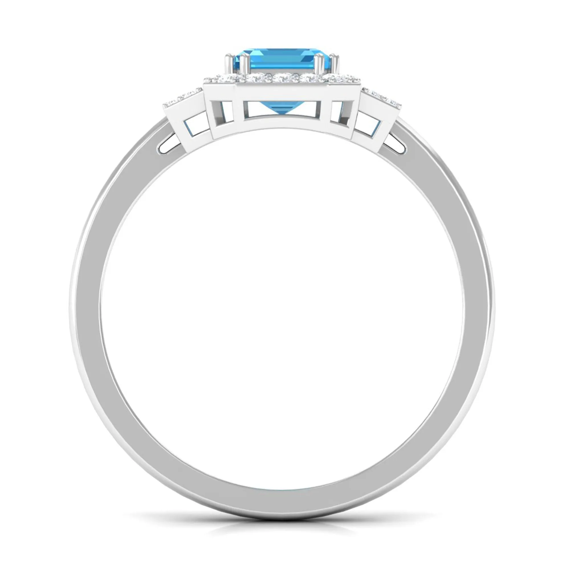 Emerald Cut Swiss Blue Topaz and Diamond Statement Engagement Ring