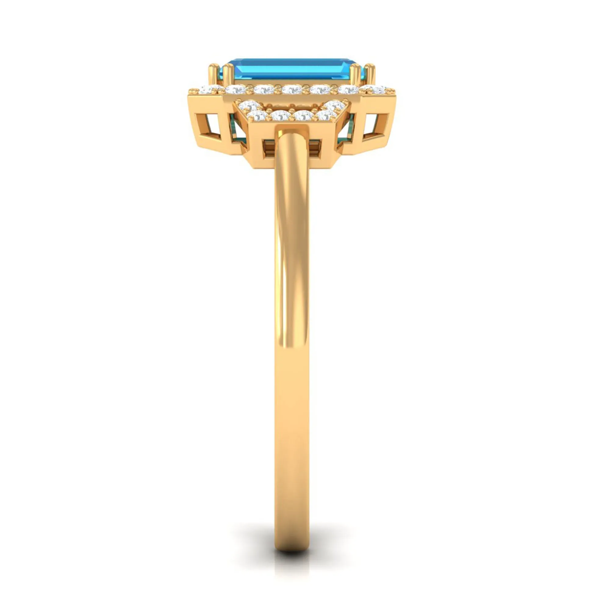 Emerald Cut Swiss Blue Topaz and Diamond Statement Engagement Ring