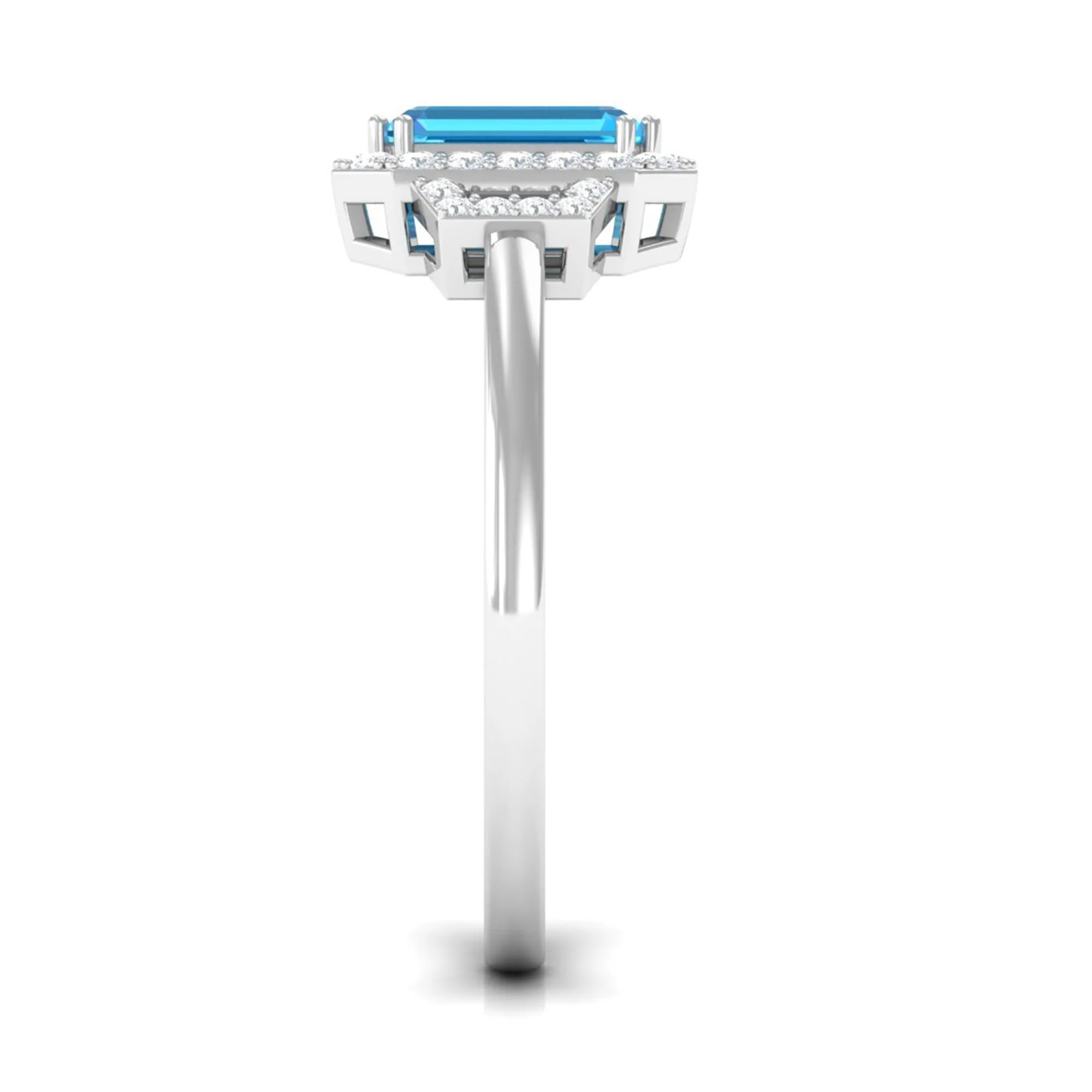 Emerald Cut Swiss Blue Topaz and Diamond Statement Engagement Ring