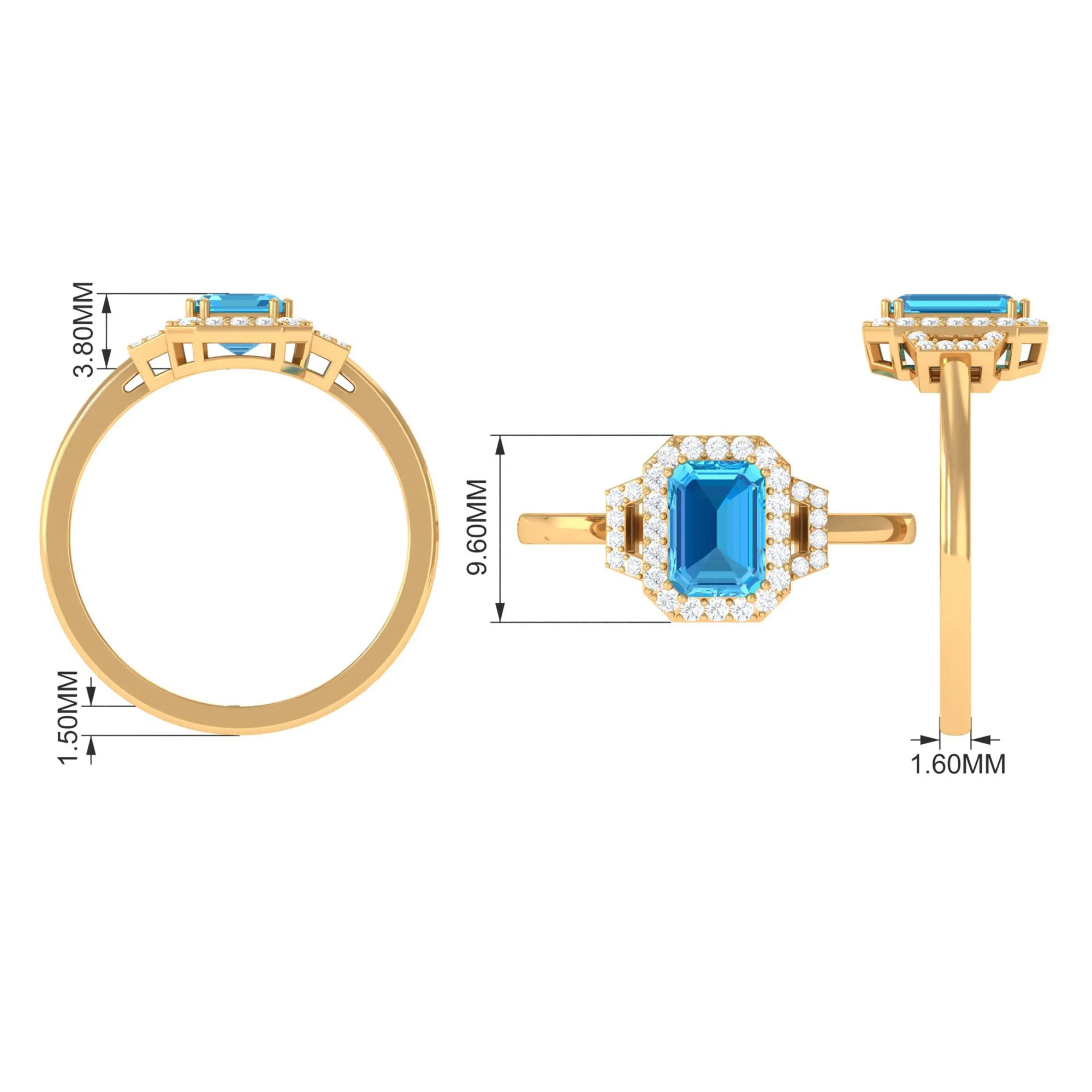 Emerald Cut Swiss Blue Topaz and Diamond Statement Engagement Ring