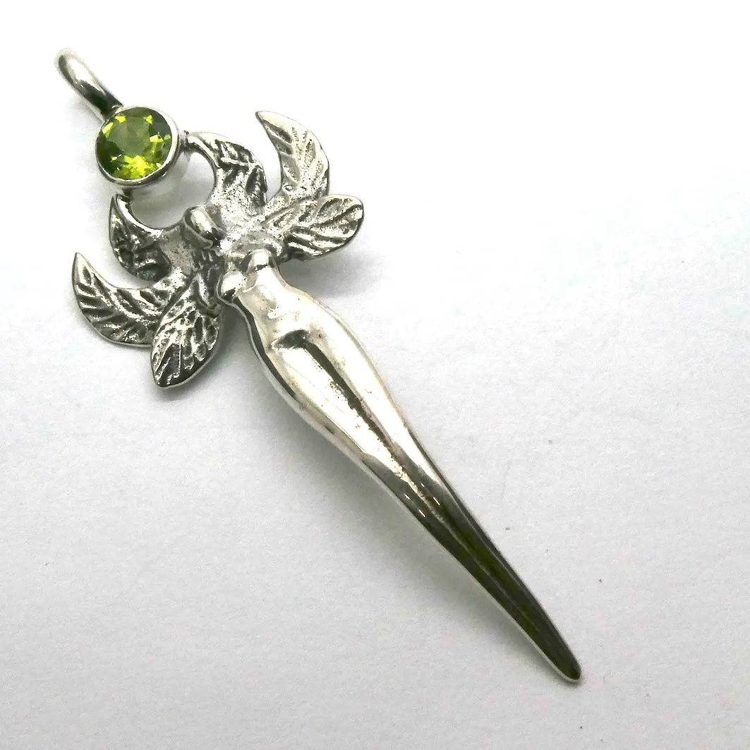 Faery Goddess Pendant with Faceted Peridot, 925 Sterling Silver