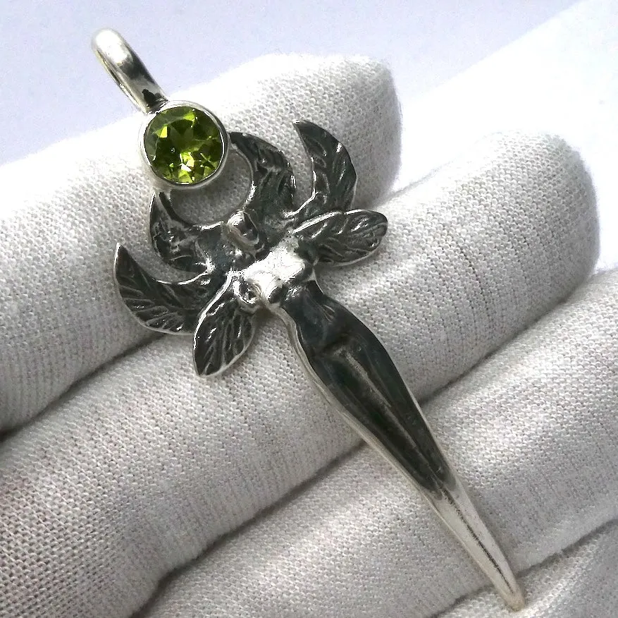 Faery Goddess Pendant with Faceted Peridot, 925 Sterling Silver