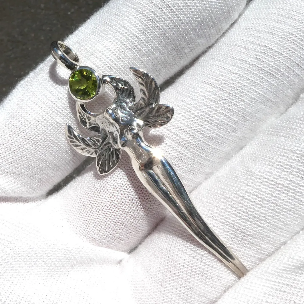 Faery Goddess Pendant with Faceted Peridot, 925 Sterling Silver