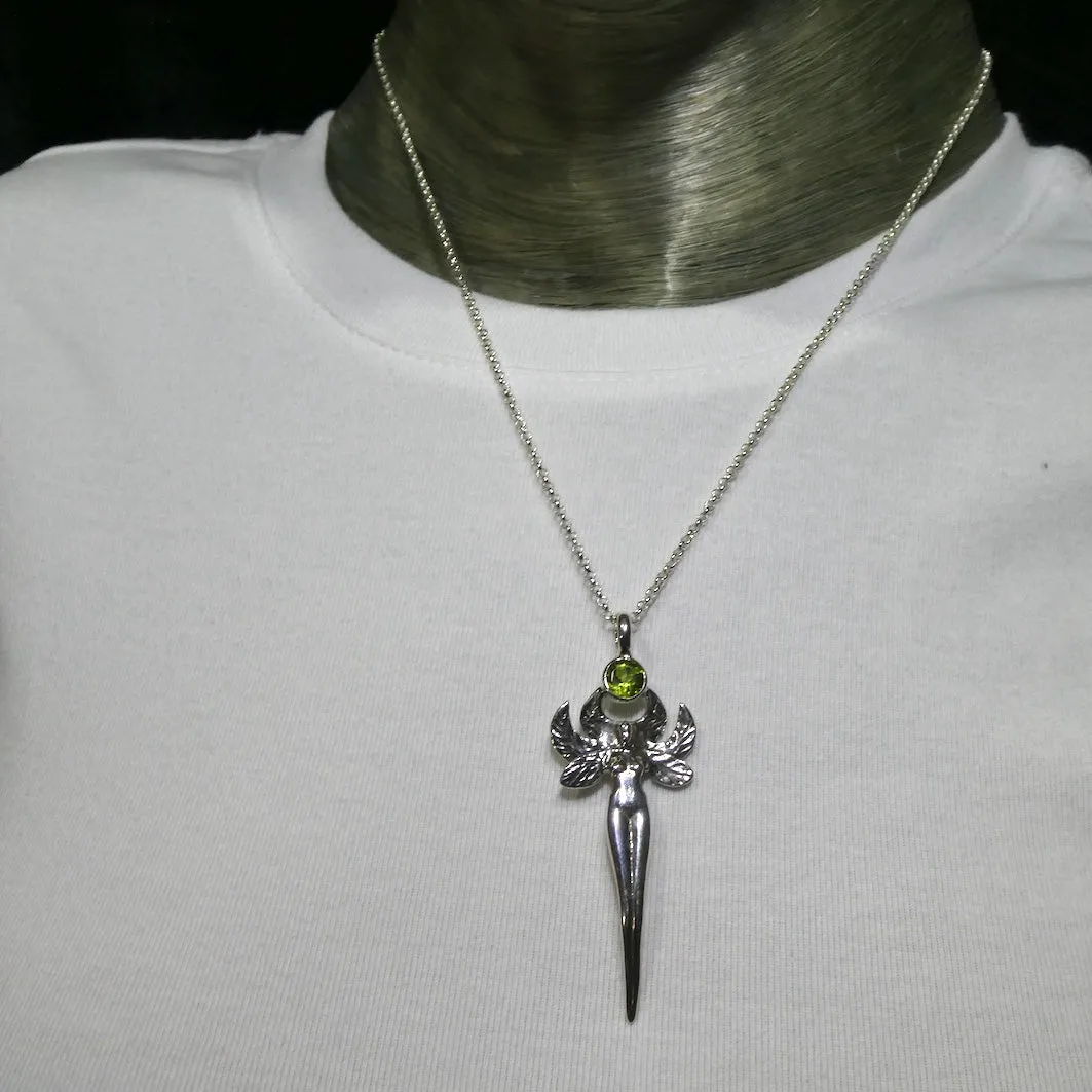Faery Goddess Pendant with Faceted Peridot, 925 Sterling Silver