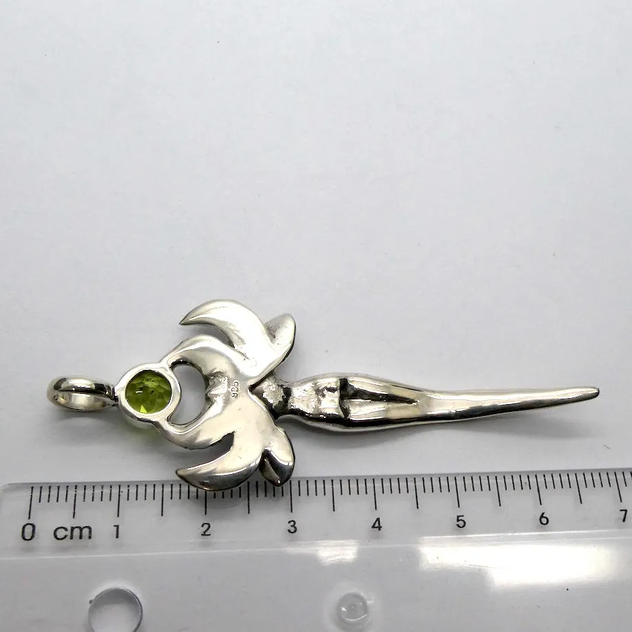 Faery Goddess Pendant with Faceted Peridot, 925 Sterling Silver