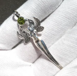 Faery Goddess Pendant with Faceted Peridot, 925 Sterling Silver