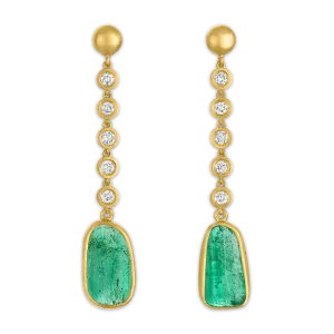Five Diamond and Tumbled Emerald Chime Earrings