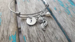 Fox Charm Bracelet- Adjustable Bangle Bracelet with an Initial Charm and an Accent Bead of your choice