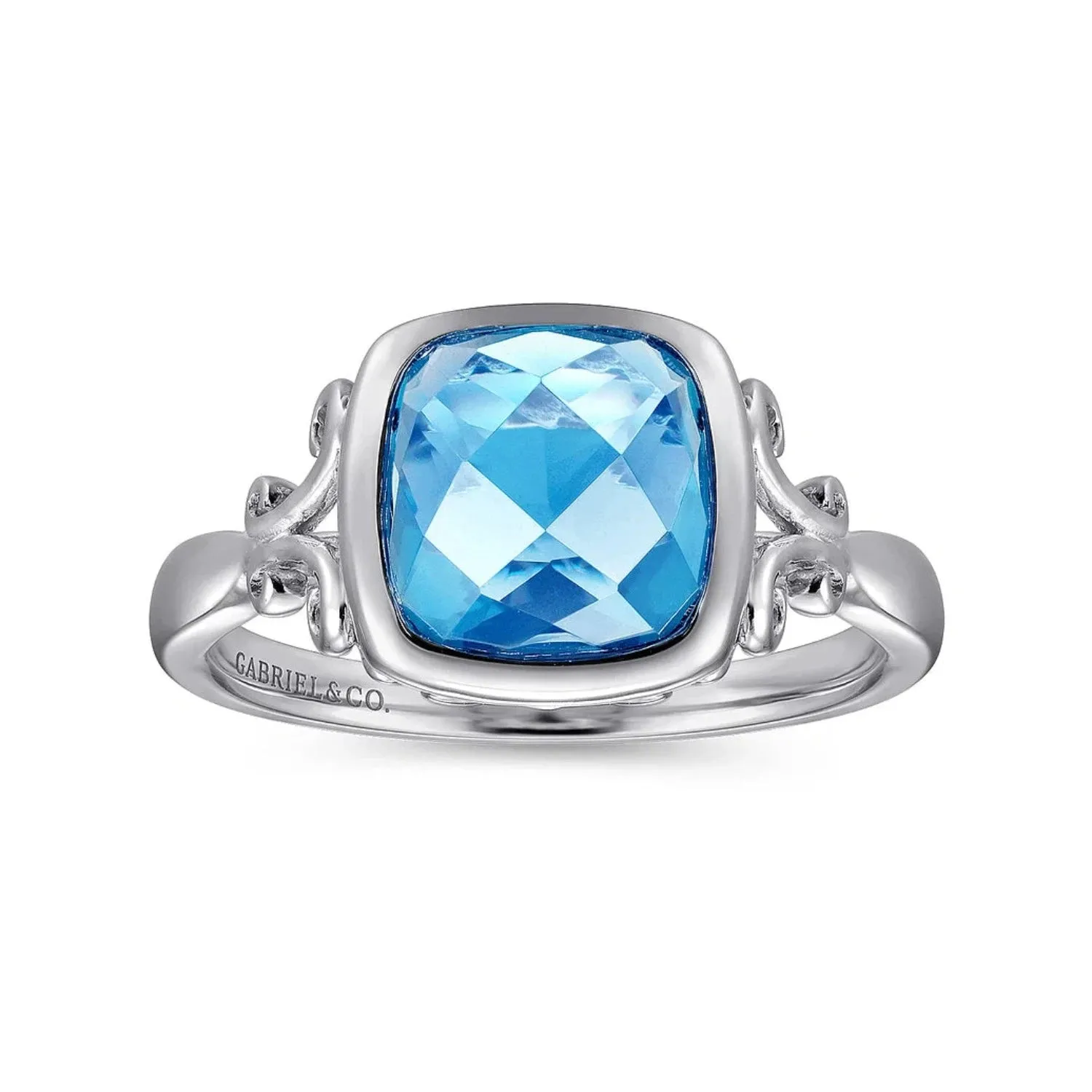 Gabriel & Co. Sterling Silver Cushion Cut Blue Topaz Ring