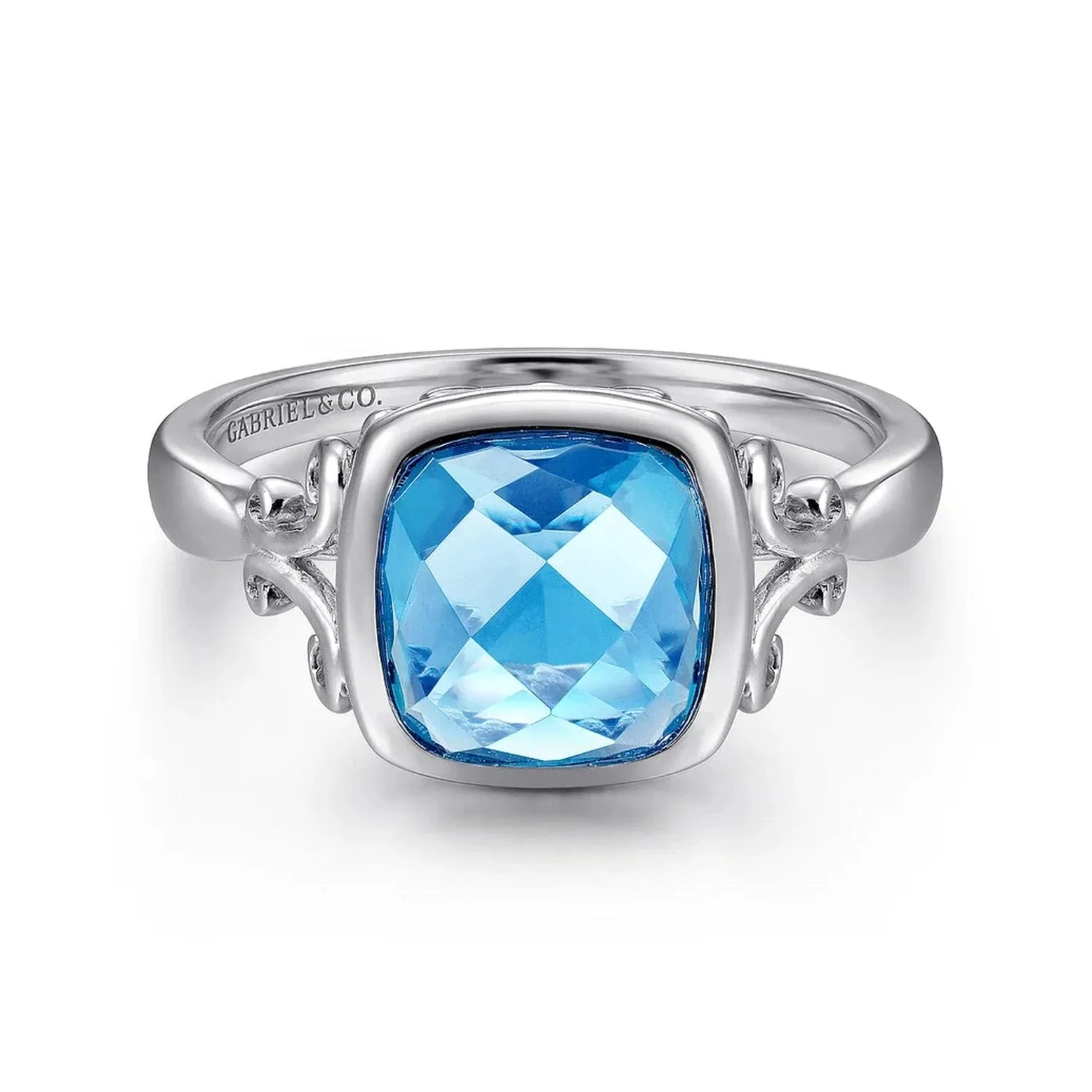 Gabriel & Co. Sterling Silver Cushion Cut Blue Topaz Ring