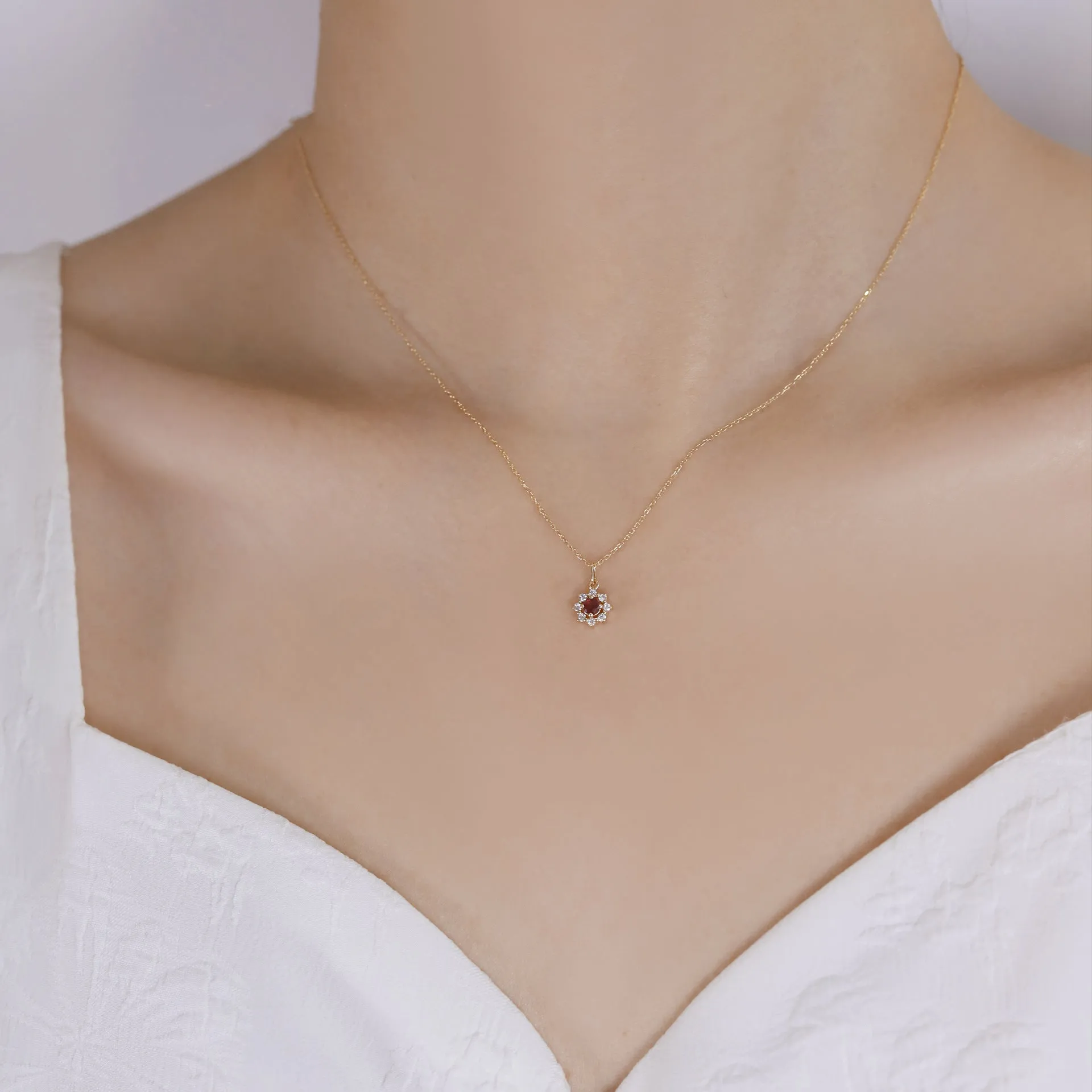 Garnet Blossom Necklace (Solid Silver)