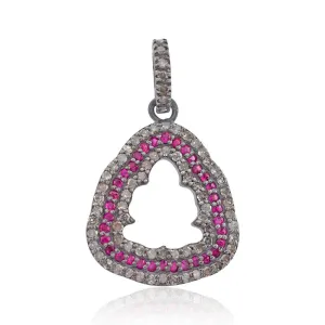 Genuine Ruby Gemstone Pave Diamond 925 Silver 18" Chain Pendant Jewelry PEMJ-833