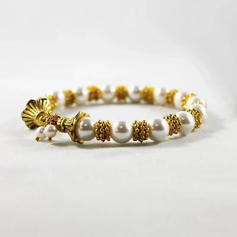 Gold Pearl Bangle Bracelet