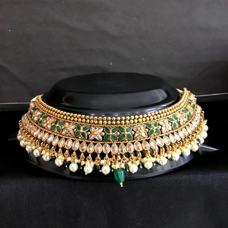 Green Gold Look Necklace Set 9530-4397