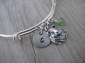 Guinea Pig Charm Bracelet- Adjustable Bangle Bracelet with a Initial Charm and an Accent Bead of your choice