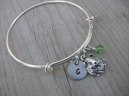 Guinea Pig Charm Bracelet- Adjustable Bangle Bracelet with a Initial Charm and an Accent Bead of your choice
