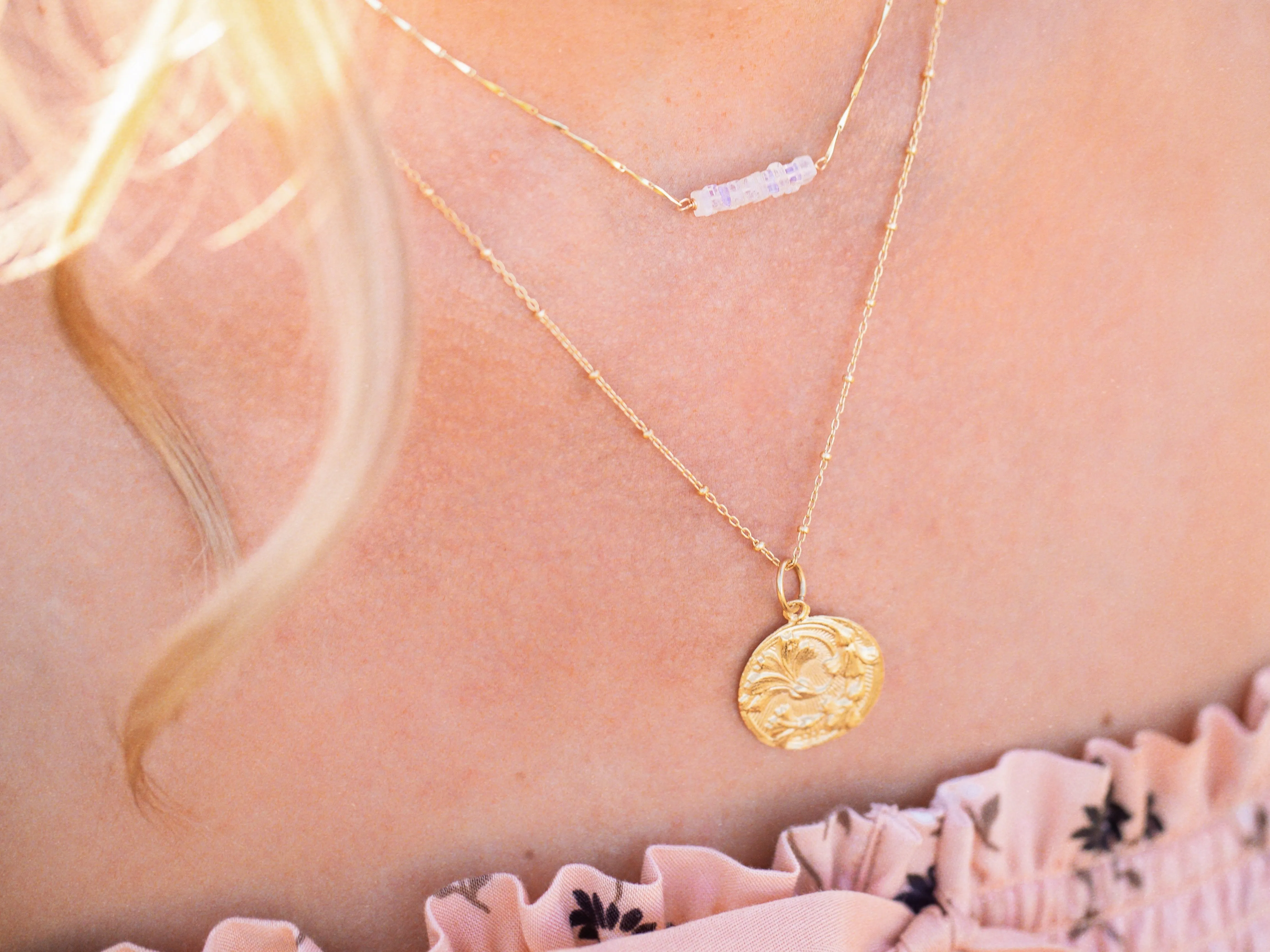 Heishi Birthstone Bar Necklace - August