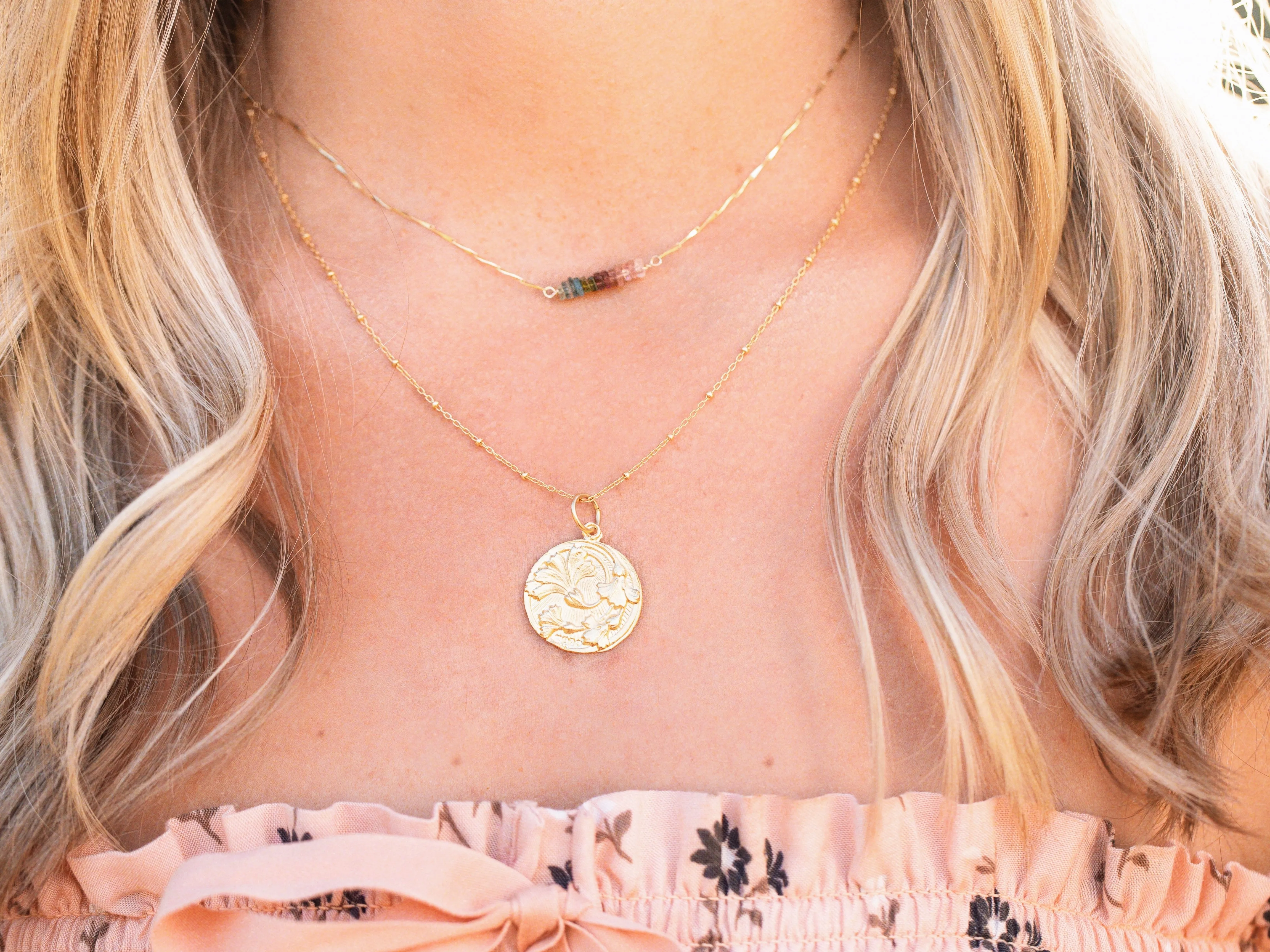 Heishi Birthstone Bar Necklace - August