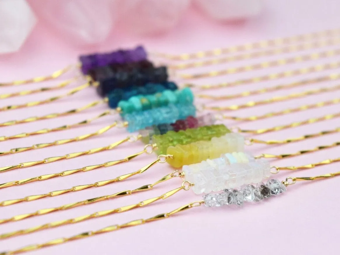 Heishi Birthstone Bar Necklace - August