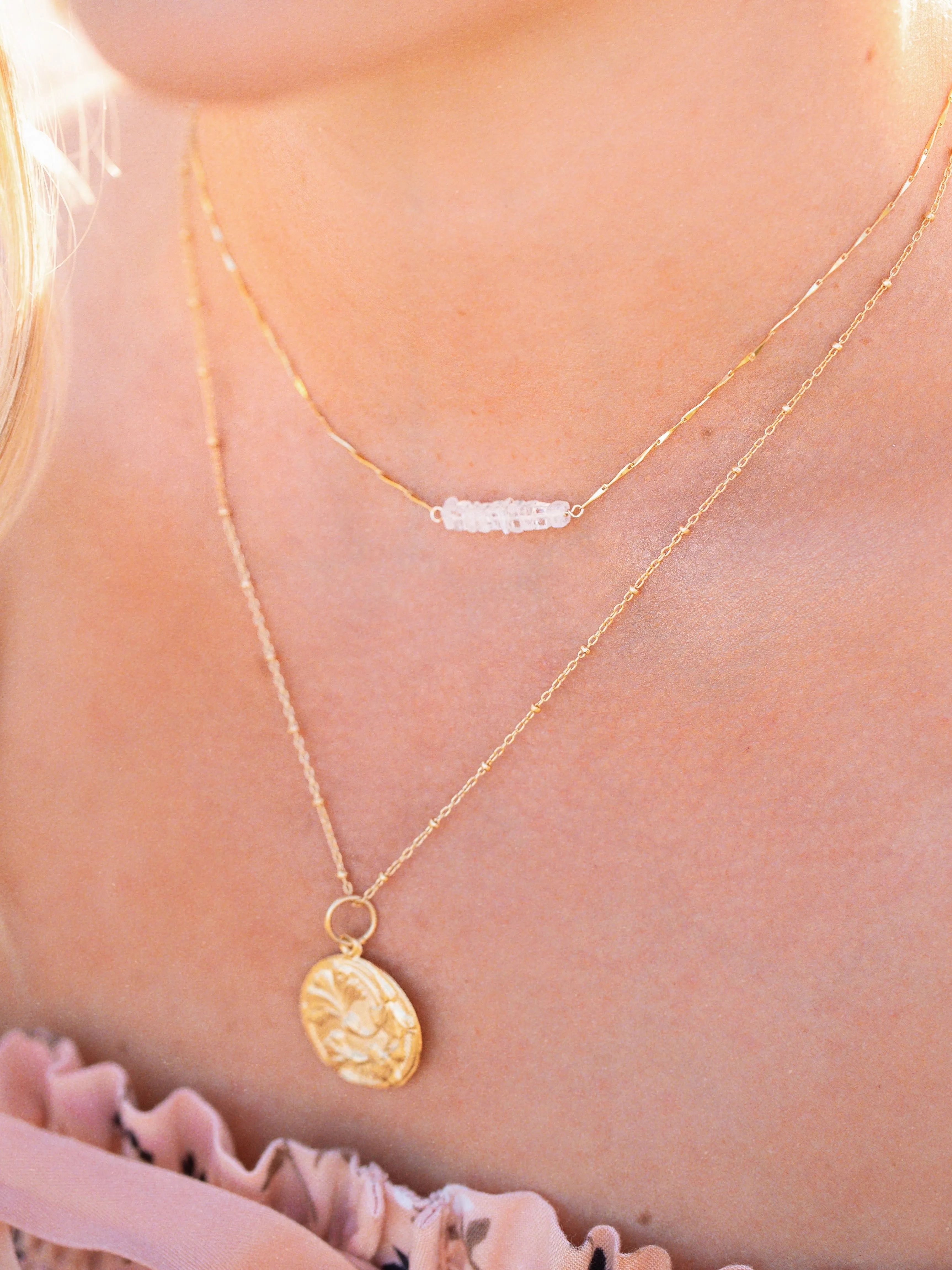 Heishi Birthstone Bar Necklace - August