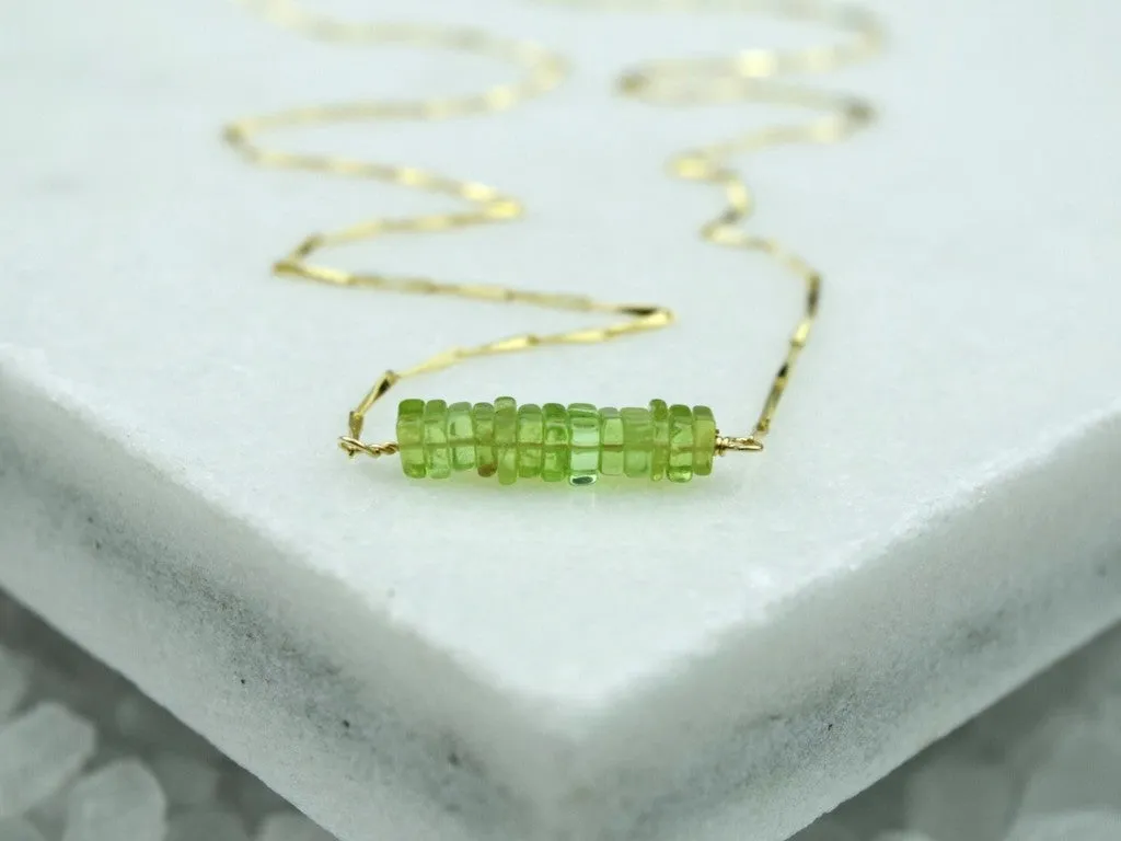 Heishi Birthstone Bar Necklace - August