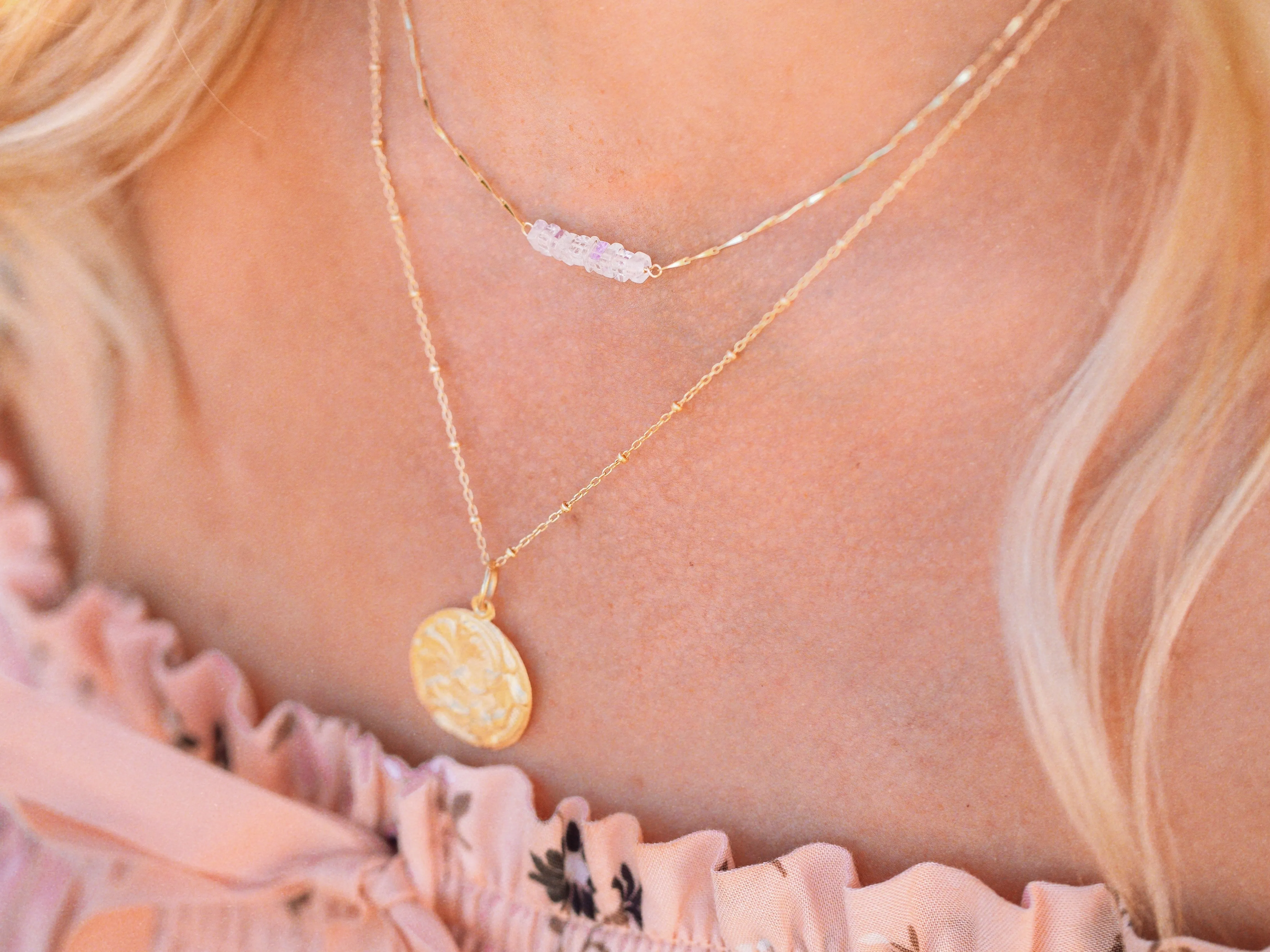 Heishi Birthstone Bar Necklace - August